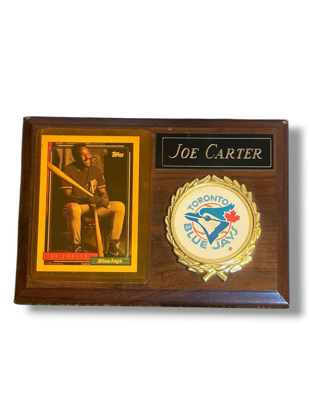 Joe Carter Toronto Blue Jays Wooden Memorabilia Plaque 1989 Topps Baseball Card